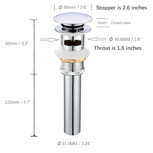 dalang Pop Up Drain Stoper with Overflow for Bathroom Sink with Overflow,Chrome Finished - Image 2
