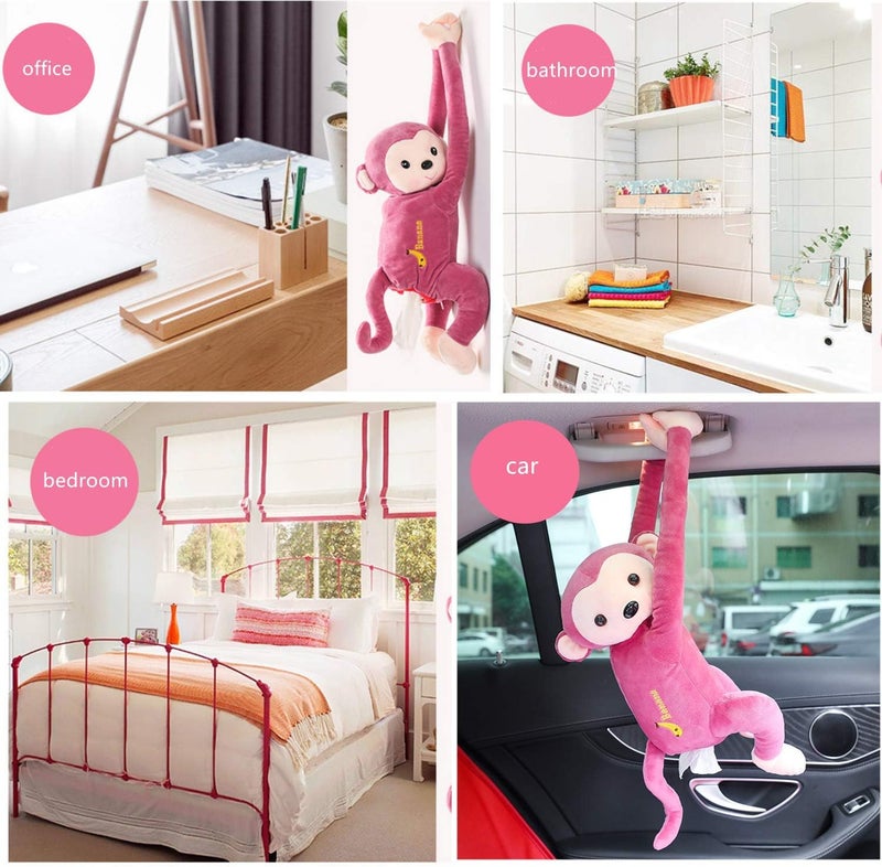 JULAN Plush PIPI Monkey Toy Style Anime Tissue Holder Tissue Box Cartoon Tissue Cover Paper Holder Napkin Box Paper Storage Box Tissue Tray Paper Container for Car Home Use Bathroom Accessories (Brown) - Image 2