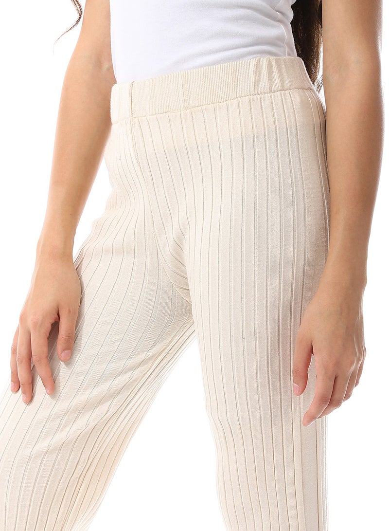 Andora Decorative Side Buttons Ribbed Pants_Beige  - Image 4