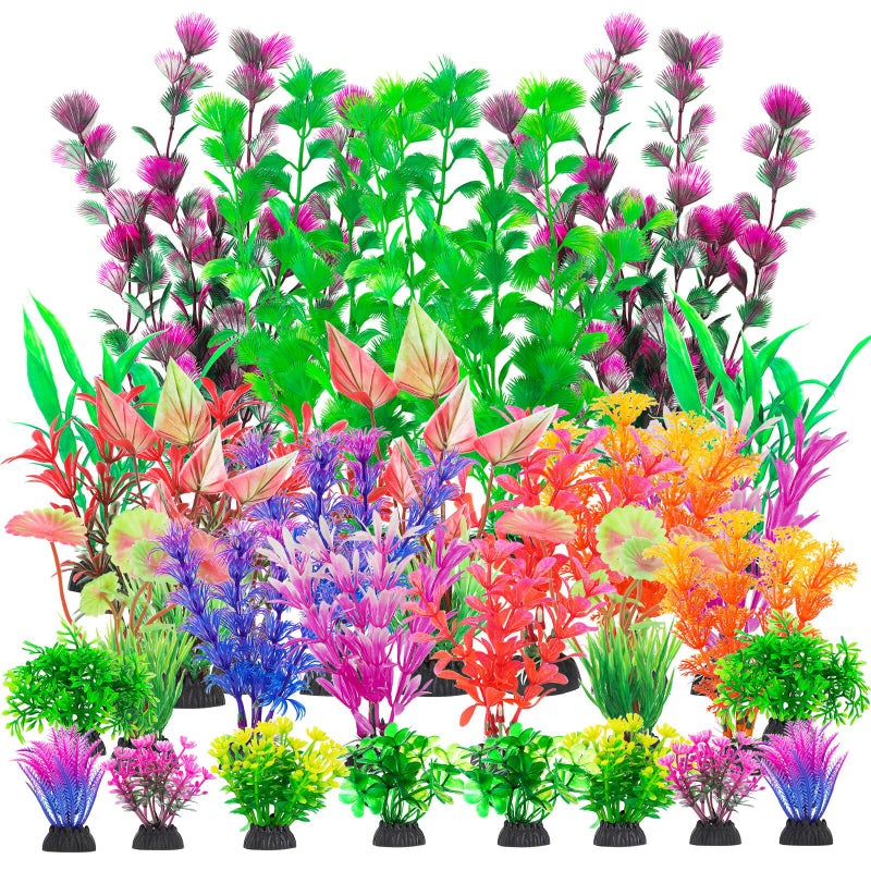 CousDUoBe 30Pcs Aquarium Plants Fish Tank Accessories Artificial Aquatic PlantsFull Set of Fish Tank Decorations Various Sizes - Image 2