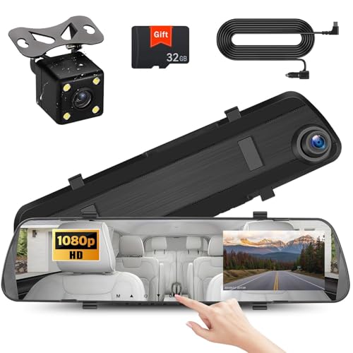 UNITOPSCI Mirror Dash Cam 4 Inch Rear View Mirror Camera 1080P Front and Rear View Dual Cameras with 32G Card, Motion Detection, Night Vision, Parking Assistance, Loop Recording, 24H Parking Monitor - Image 1