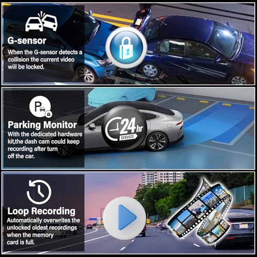 UNITOPSCI Mirror Dash Cam 4 Inch Rear View Mirror Camera 1080P Front and Rear View Dual Cameras with 32G Card, Motion Detection, Night Vision, Parking Assistance, Loop Recording, 24H Parking Monitor - Image 5