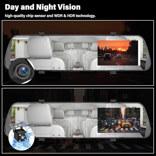 UNITOPSCI Mirror Dash Cam 4 Inch Rear View Mirror Camera 1080P Front and Rear View Dual Cameras with 32G Card, Motion Detection, Night Vision, Parking Assistance, Loop Recording, 24H Parking Monitor - Image 3