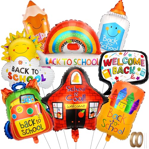 AxiyanX Back to School Balloons 8Pcs 18 Inch Big Foil Balloons Kit for First Day of School Kindergarten Graduation Welcome Party Decor Includes Bus Apple Crayon Pencil Balloon style2 - Image 1