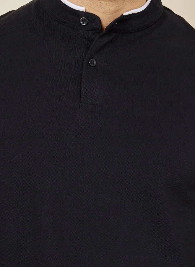 Styli Pique Polo with Stand Up Collar & Tipping Detail