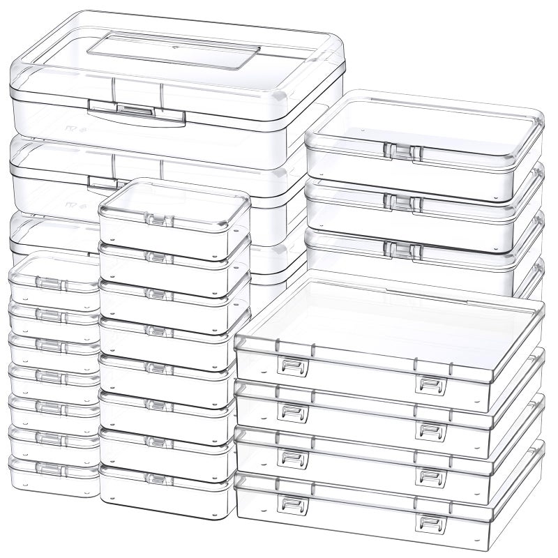 Mauproy 28 Pack Mixed Sizes Small Plastic Storage Containers, Mini Rectangular Small Items Organizer Boxes with Hinged Lids and Labels for Craft Jewelry Beads - Image 1