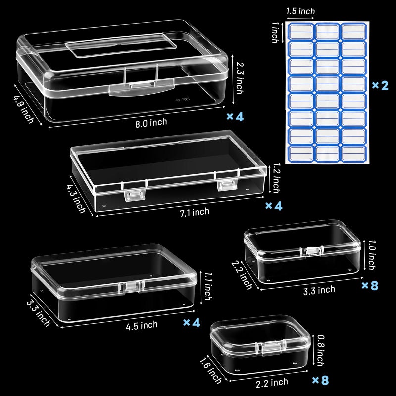 Mauproy 28 Pack Mixed Sizes Small Plastic Storage Containers, Mini Rectangular Small Items Organizer Boxes with Hinged Lids and Labels for Craft Jewelry Beads - Image 2