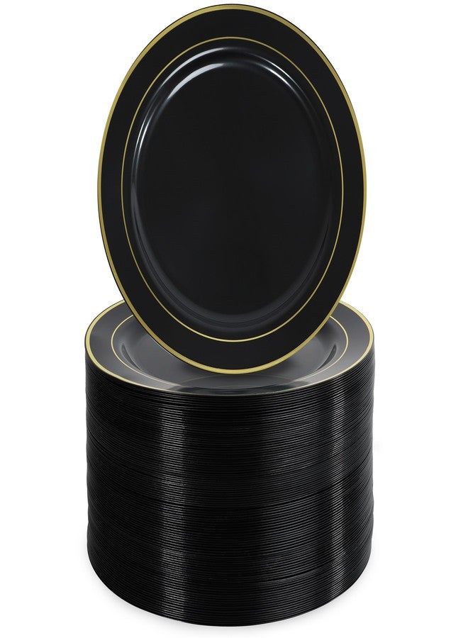 Lot45 Black and Gold Disposable Plates, 100pk - 7.5 Inch Round Plastic Plates with Gold Trim - Elegant Dessert Plates for Weddings, Parties - Image 1