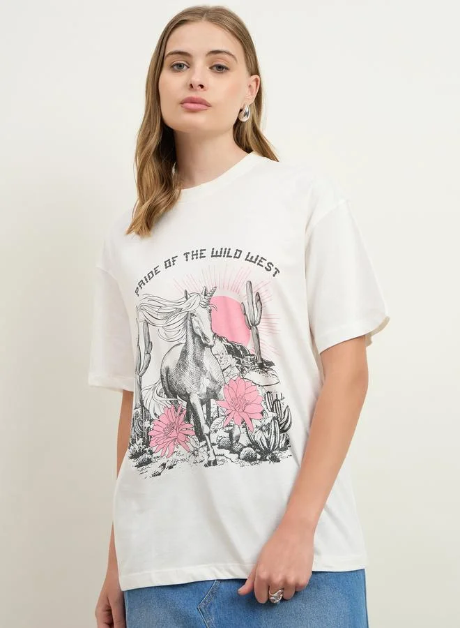 Styli Pride of The West Graphic Print Oversized T-Shirt