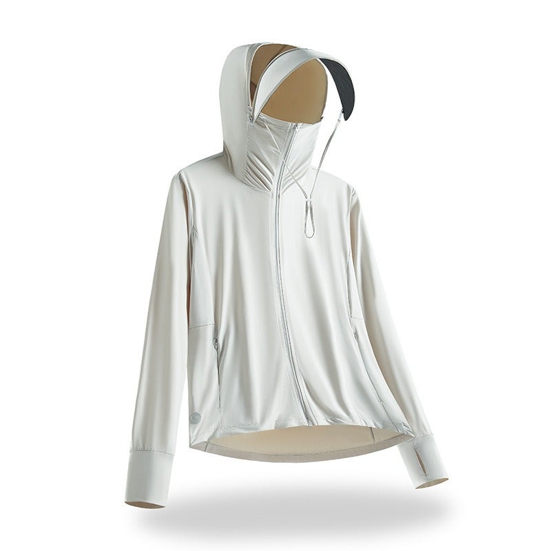 Ang Bo Tu Women's Light Gray Sun Protection Jacket - Casual, Unisex, Hooded, Highly Elastic, UV-Resistant for Outdoor Sports - Image 1