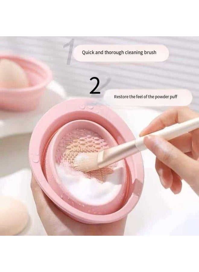 2Pcs Makeup Brush Cleaning Set, Silicone Cleaning Mat + Hanging Dry Mesh Basket for Beauty Sponge & Brushes - Image 4