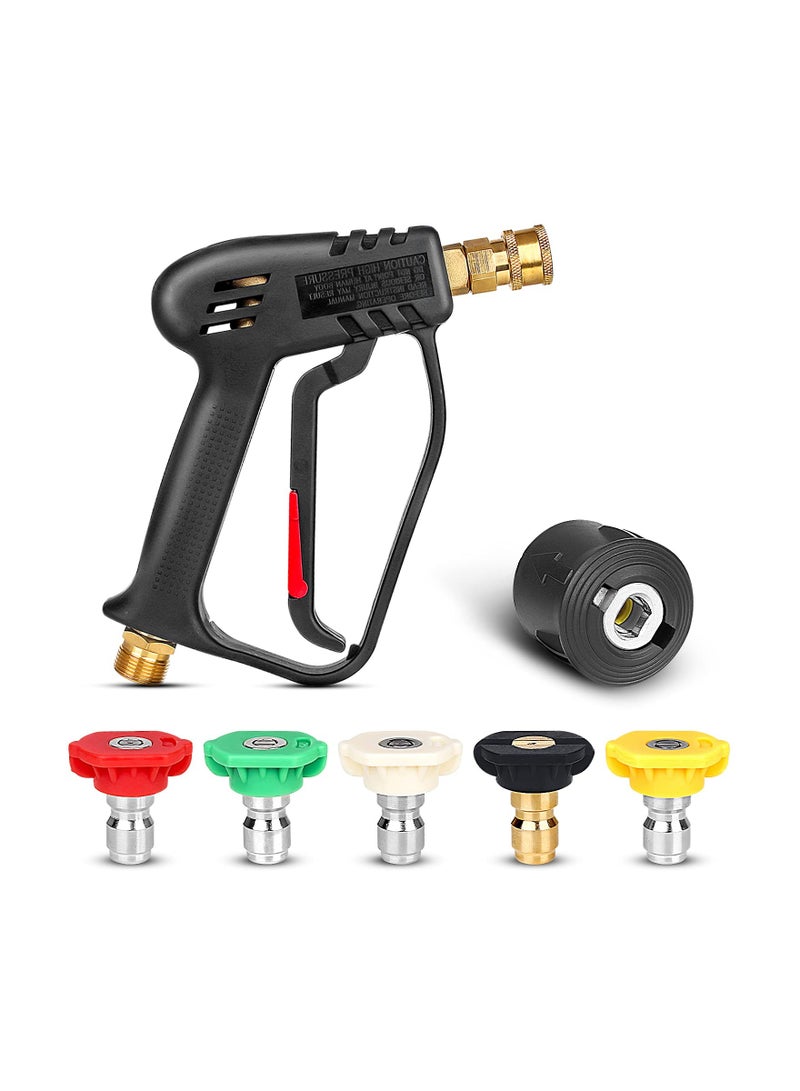 Zikra High Pressure Washer Gun with 5 Detachable Spray Nozzle Tip, High-Pressure Hose Quick Connect Connector, 1/4"" Quick Connector & Adapter M22-14mm for Car Washer Cleaning Tool Jet Washer - Image 1