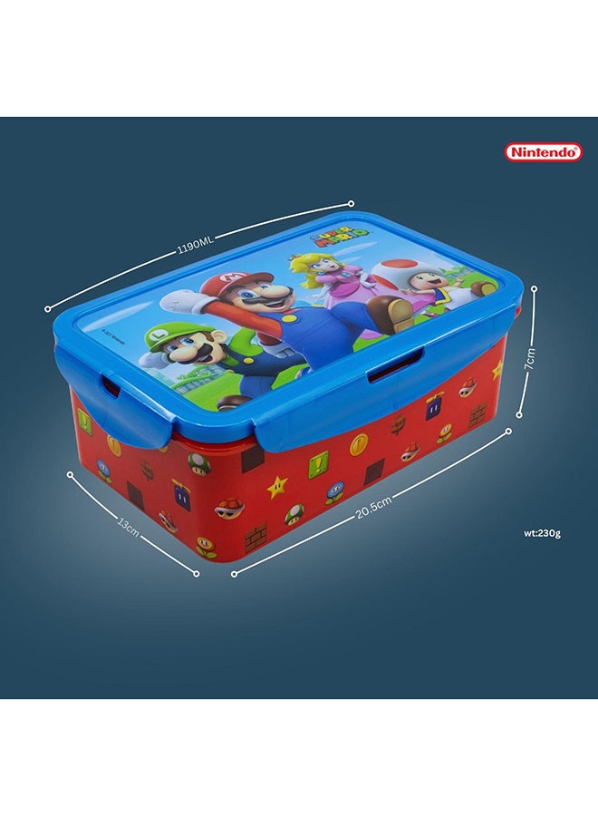 Nintendo حاوية طعام مستطيلة كبيرة بسعة 1190 مل مع أقسام قابلة للإزالة سوبر ماريو  - Image 3