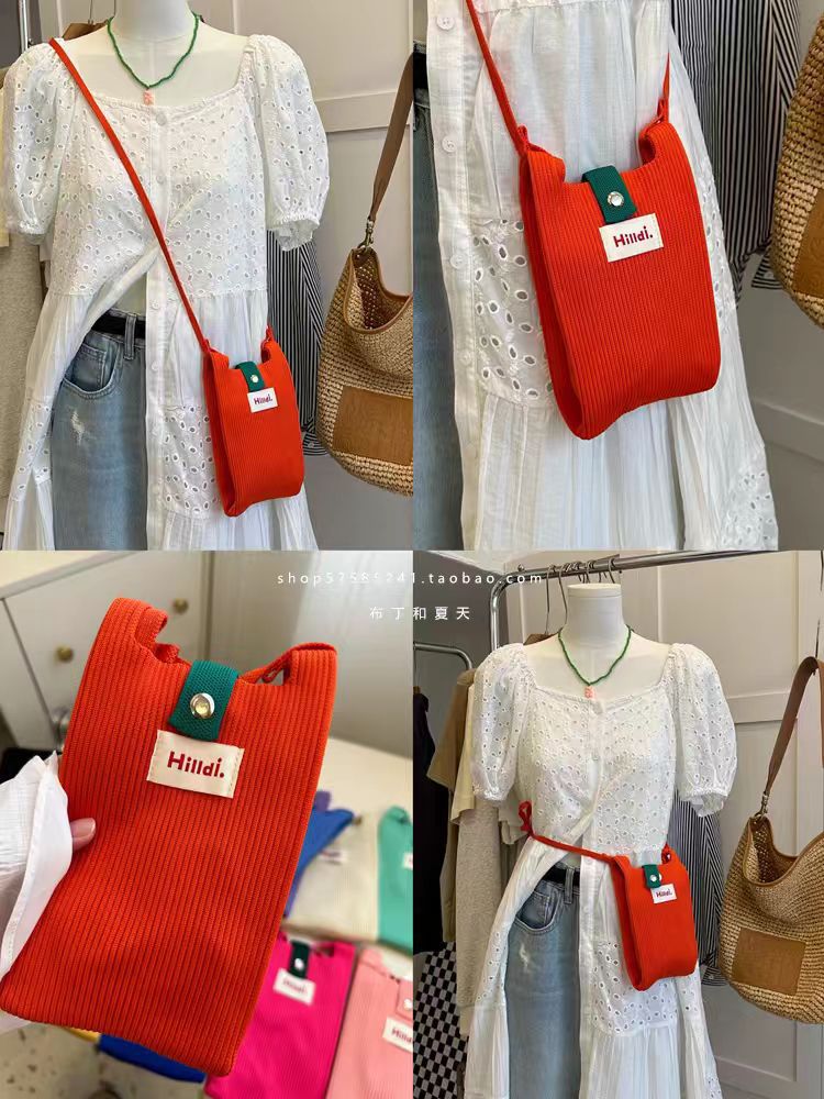 New Solid Color Niche Design Mobile Phone Bag Fashion Handbag Knitted Mini Shoulder Crossbody Bag Holiday Gift - Image 4