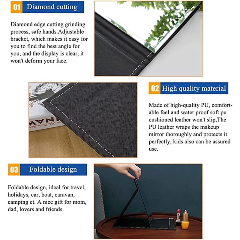 MATSON MATSON Folding Mirror Round Compact Mirror PU Leather Vanity Mirror with Stand for Desk Camping Travel Personal Tabletop Vanity HandMirrors Princess Mirror Square Makeup Mirror Small Mirror Framed  - Image 4