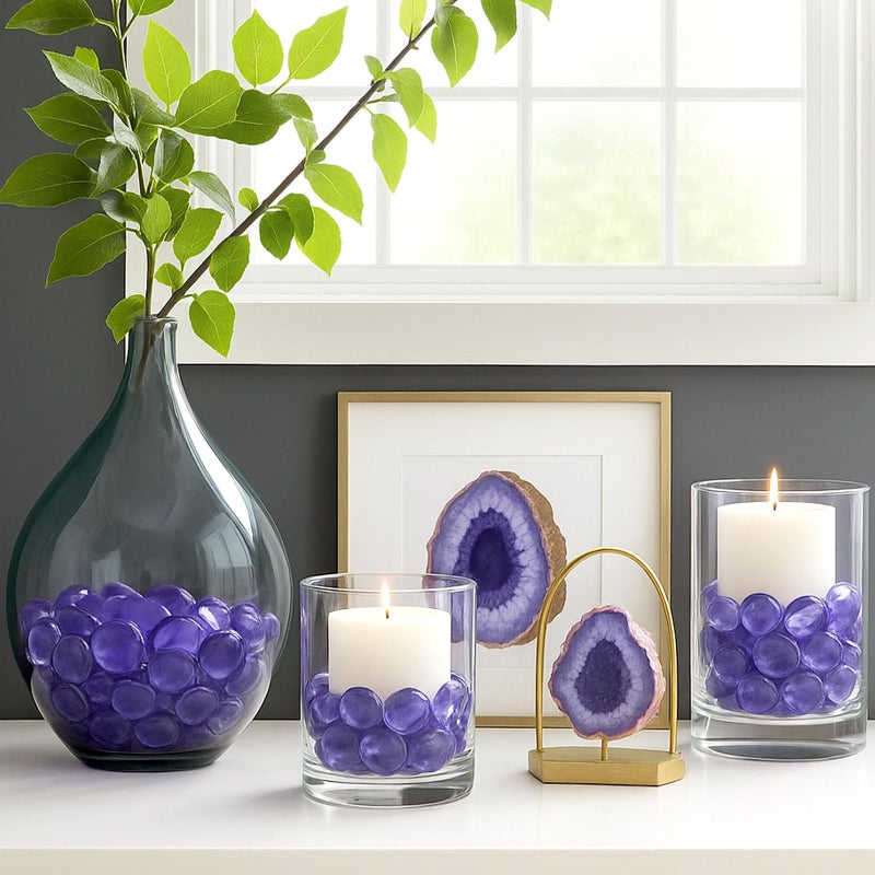 FUTUREPLUSX 1LB Purple Flat Glass Marbles, Purple Vase Filler, Glass Pebbles, Aquarium Rocks Fish Tank Beads for DIY Crafts Table Scatter Decor - Image 5