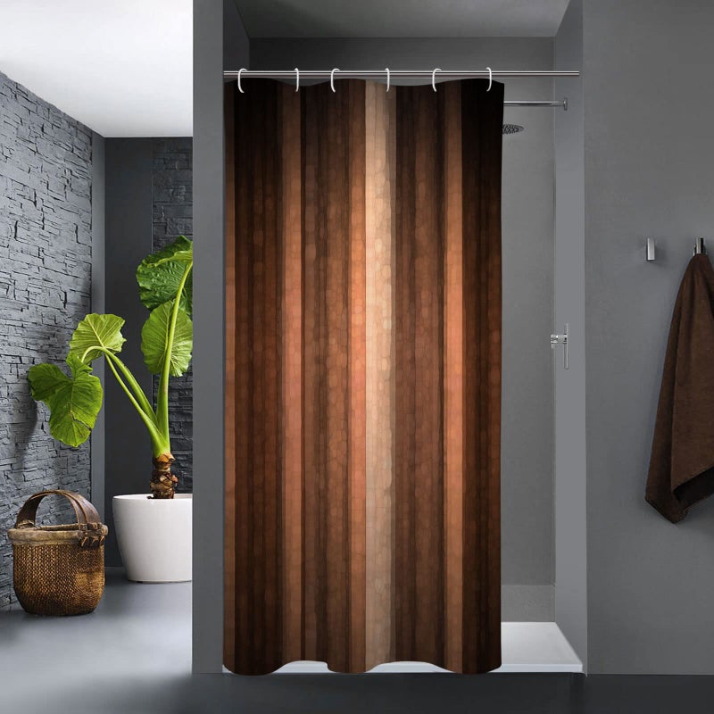 Gibelle Small Stall Shower Curtain 36 x 72 Half Narrow Brown Fabric Shower Curtain Set with Hooks Cool Glass Texture and Vintage Stripe Art Waterproof Shower Curtains for Brown Bathroom Decor
