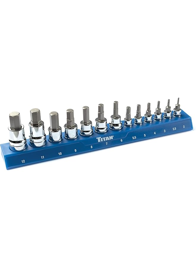 TITAN 85531 13 Piece Metric Hex Bit Socket Set With Magnetic Storage Rail Black - Image 1