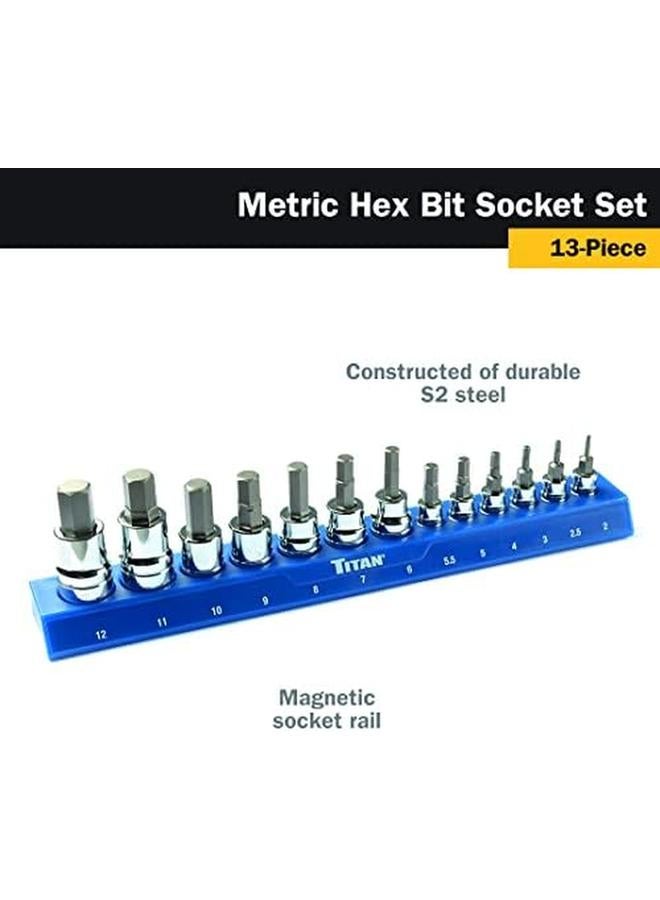 TITAN 85531 13 Piece Metric Hex Bit Socket Set With Magnetic Storage Rail Black - Image 2