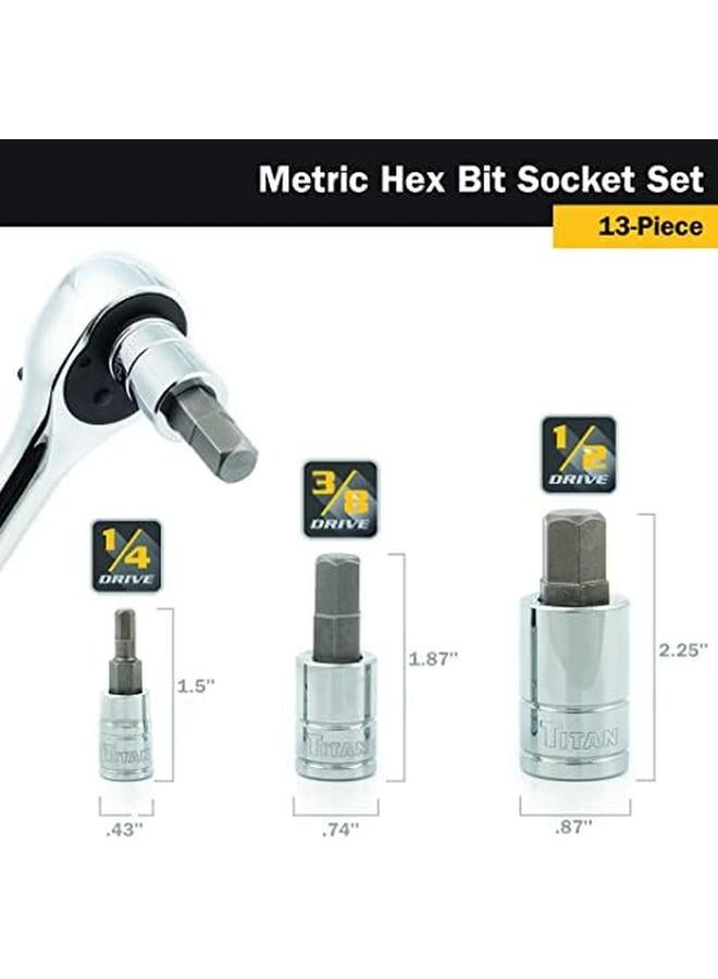 TITAN 85531 13 Piece Metric Hex Bit Socket Set With Magnetic Storage Rail Black - Image 4