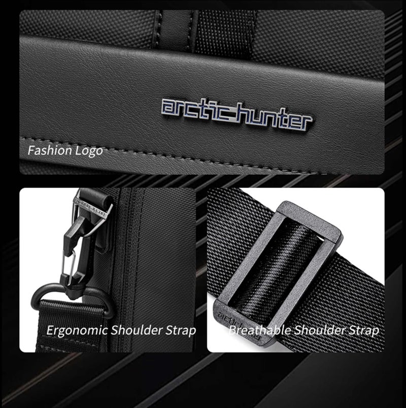 ARCTIC HUNTER Office Laptop Bag Water Resistant Anti-theft Messenger Bag 15.6 inch with 4 Zipper Pockets and Adjustable shoulder strap for Men and Women, GWB00889, Black - Image 4