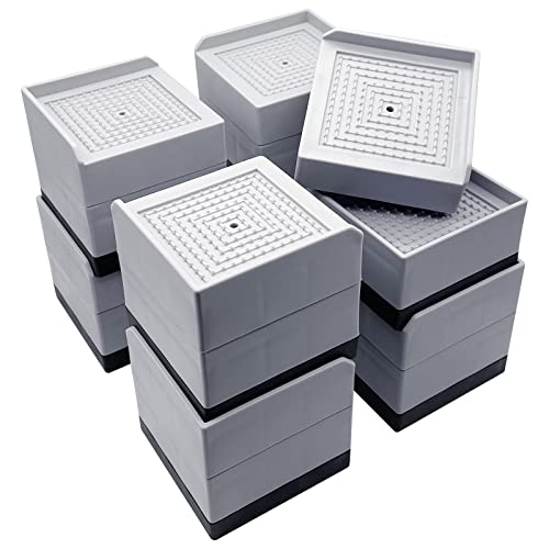 JONHWI Bed Risers Furniture Raise Blocks 3 inch Stilts Heavy Duty for Bed Couch Desk Sofa Table Lifts Furniture Legs Lifters Support up to 1300 Lbs Light Grey 8 Pack Set