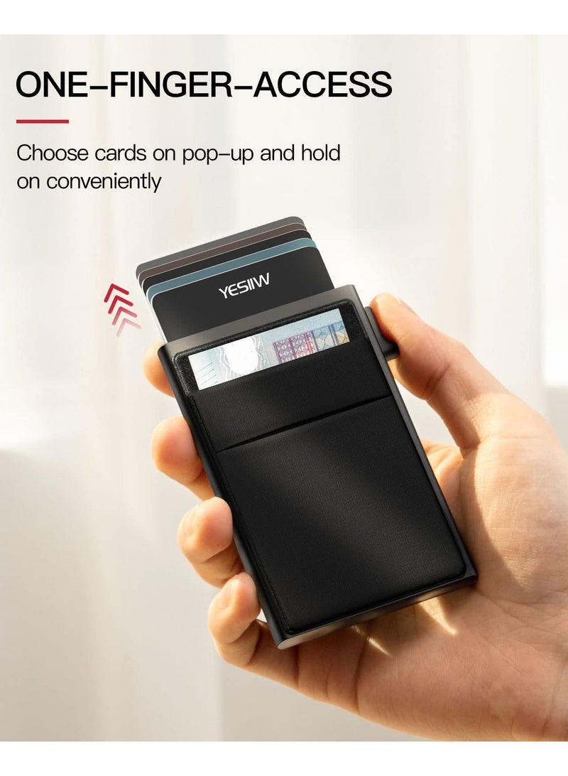 NIBEMINENT Slim Wallet for Men - Pop up Card Holder RFID Blocking Minimalist Business Credit Card Wallet with Money Pocket Metal Card Case for Notes and Coins and Debit Cards  - Image 2