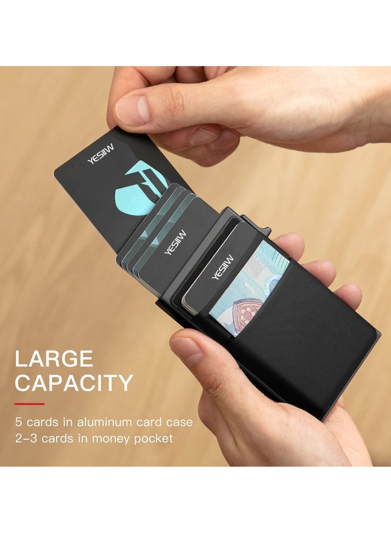 NIBEMINENT Slim Wallet for Men - Pop up Card Holder RFID Blocking Minimalist Business Credit Card Wallet with Money Pocket Metal Card Case for Notes and Coins and Debit Cards  - Image 3