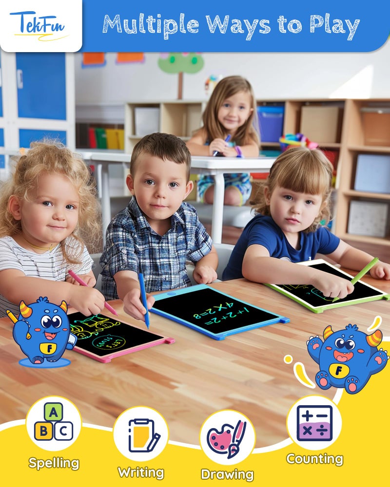 TEKFUN 2 Pack LCD Writing Tablet with Stylus, 8.5in Erasable Doodle Board Mess Free Drawing Pad for Kids, Car Trip Educational Toys Birthday Christmas Gift for 3 4 5 6 7 Girls Boys (2*Blue) - Image 2