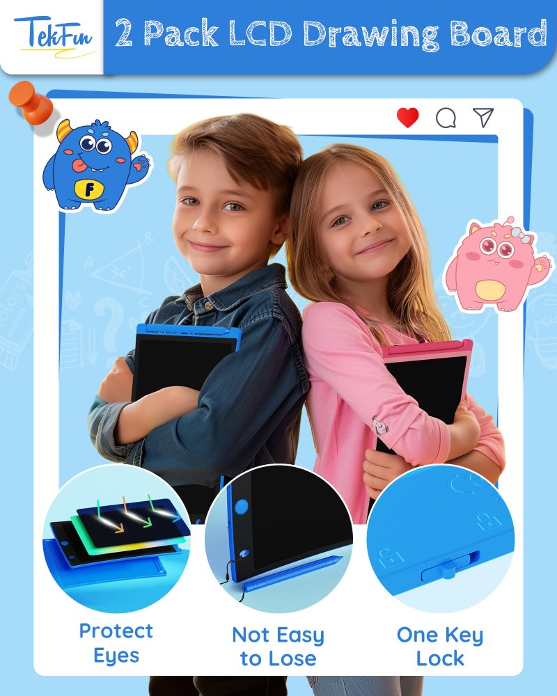 TEKFUN 2 Pack LCD Writing Tablet with Stylus, 8.5in Erasable Doodle Board Mess Free Drawing Pad for Kids, Car Trip Educational Toys Birthday Christmas Gift for 3 4 5 6 7 Girls Boys (2*Blue) - Image 4