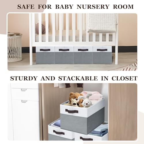 Criusia 4 Pack Large Closet Storage Baskets Bins for Shelves | Fabric Closet Organizers and Storage with Handles Home Organization | Decorative Collapsible Baskets for Organizing Clothes Toy Nursery 14"x10" - Image 4