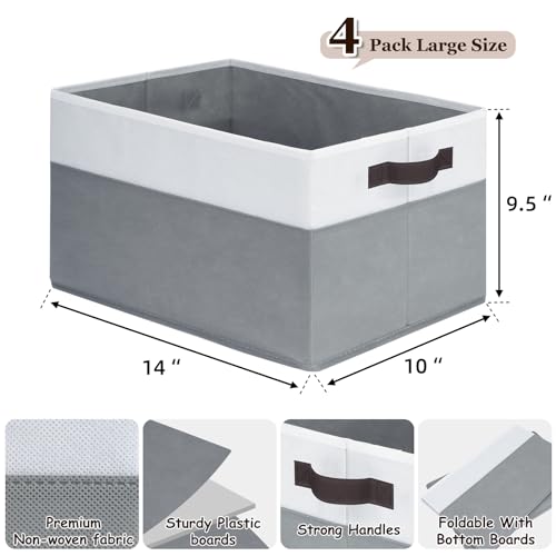 Criusia 4 Pack Large Closet Storage Baskets Bins for Shelves | Fabric Closet Organizers and Storage with Handles Home Organization | Decorative Collapsible Baskets for Organizing Clothes Toy Nursery 14"x10" - Image 2