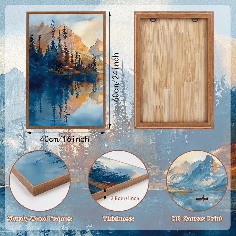 KAIRNE Framed Large Landscape Wall Art,Abstract Forest Prints Paintings,Watercolor Blue Mountain Lake Canvas,Nature Scenery Textured Artwork for Living Room Bedroom Home Office Gallery Decor,16â€X24â€ - Image 2