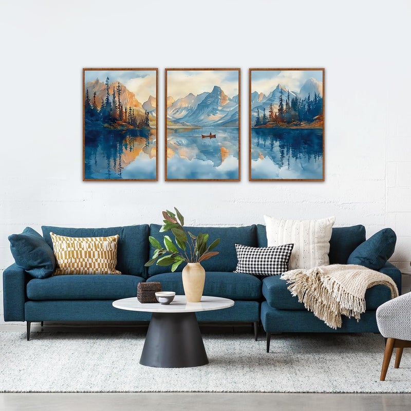 KAIRNE Framed Large Landscape Wall Art,Abstract Forest Prints Paintings,Watercolor Blue Mountain Lake Canvas,Nature Scenery Textured Artwork for Living Room Bedroom Home Office Gallery Decor,16â€X24â€ - Image 5