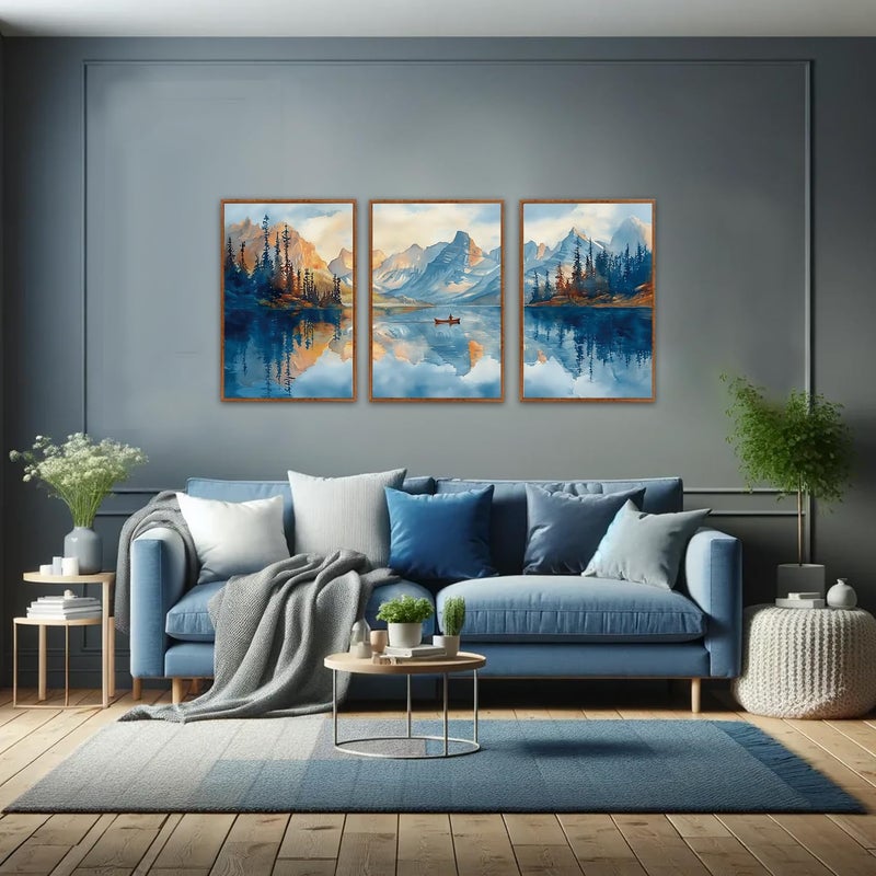 KAIRNE Framed Large Landscape Wall Art,Abstract Forest Prints Paintings,Watercolor Blue Mountain Lake Canvas,Nature Scenery Textured Artwork for Living Room Bedroom Home Office Gallery Decor,16â€X24â€ - Image 4