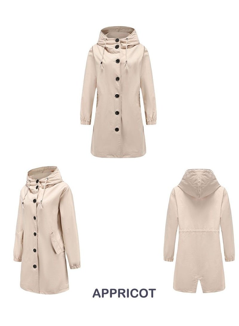 Loquat Women's New Waterproof Hooded Windbreaker Casual Long Coat Apricot  - Image 2