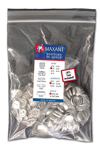 M MAXANT 100 Buttons to Cover - Made in USA - Self Cover Buttons with Wire Eyes Size 30 with Tool - Image 1