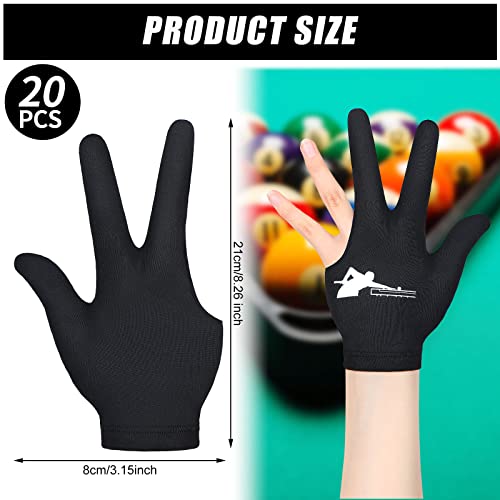 Giegxin 20 Pcs Billiard Pool Gloves Three Fingers Billiard Shooters Gloves Left and Right Hand Universal Cue Sports Accessories for Women Men(Black) - Image 2
