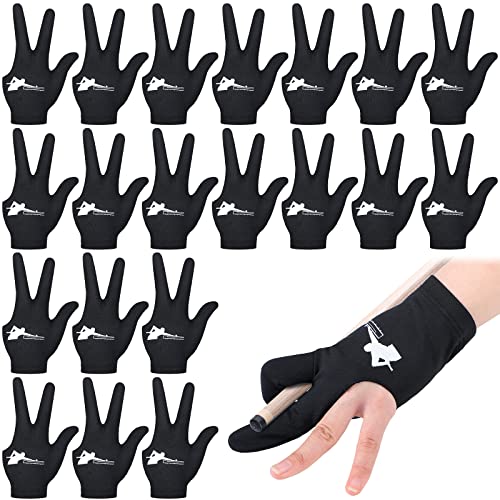Giegxin 20 Pcs Billiard Pool Gloves Three Fingers Billiard Shooters Gloves Left and Right Hand Universal Cue Sports Accessories for Women Men(Black) - Image 1