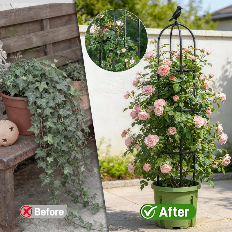 Anothera 6ft Garden Obelisk Trellis for Climbing Plants-Rustproof Metal Pipe with Heavy Duty Plastic Coated, Garden Outdoor Indoor Potted Plant Support for Clematis Vine Jasmine Support ï¼ˆBlackï¼‰ - Image 4