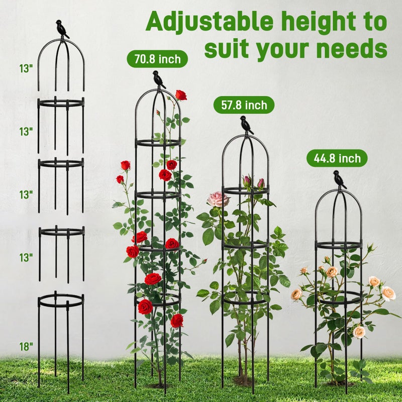 Anothera 6ft Garden Obelisk Trellis for Climbing Plants-Rustproof Metal Pipe with Heavy Duty Plastic Coated, Garden Outdoor Indoor Potted Plant Support for Clematis Vine Jasmine Support ï¼ˆBlackï¼‰ - Image 2