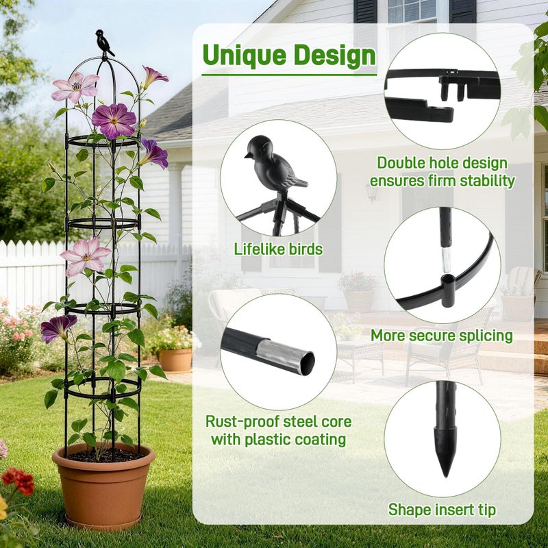 Anothera 6ft Garden Obelisk Trellis for Climbing Plants-Rustproof Metal Pipe with Heavy Duty Plastic Coated, Garden Outdoor Indoor Potted Plant Support for Clematis Vine Jasmine Support ï¼ˆBlackï¼‰ - Image 3