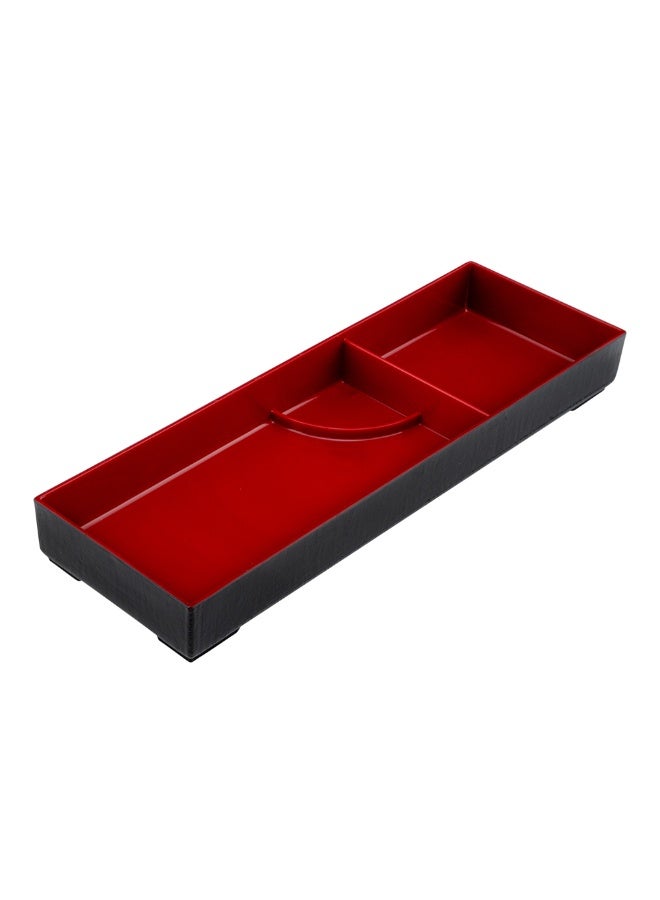 Restaurantware صينية غداء بنتو تيك 13.9 × 4.6 × 1.7 بوصة مع أقسام، صينية غداء يابانية للبالغين - مع 3 أقسام، قابلة لإعادة الاستخدام، بلاستيك أسود وأحمر، صينية وجبة مفصولة، للطعام الساخن والبارد - Image 1