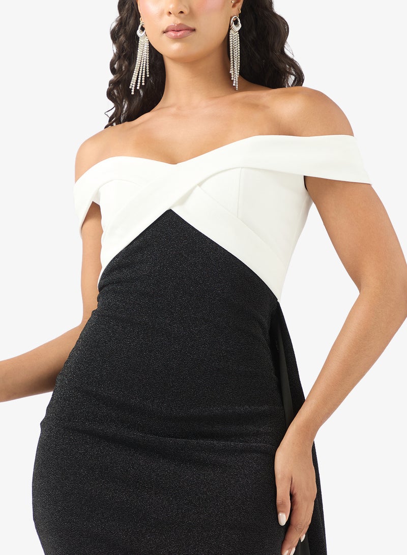 رينيه فستان لامع بلونين بدون أكتاف - Image 3