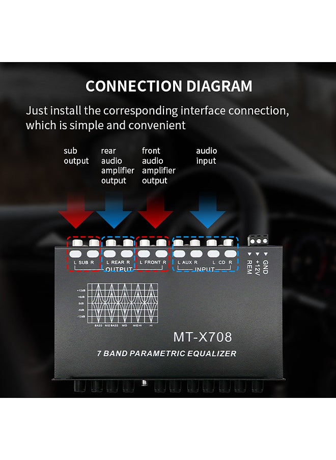 Generic - Professional 7 Band Car Equalizer Multifunctional Car Audio EQ Tuning Crossover Amplifier Parametric Equalizer Car Audio Equalizer - Image 1
