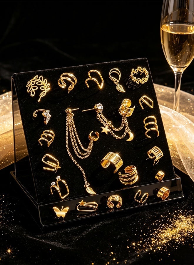 Wffo 22Pcs Golden Ear Cuffs Earrings for Women Non Piercing Lightweight, Adjustable Hypoallergenic Fake Clip On Cartilage Butterfly Chain Twist Helix Leaf Wrap Earrings Set, Trendy Jewelry - Image 5