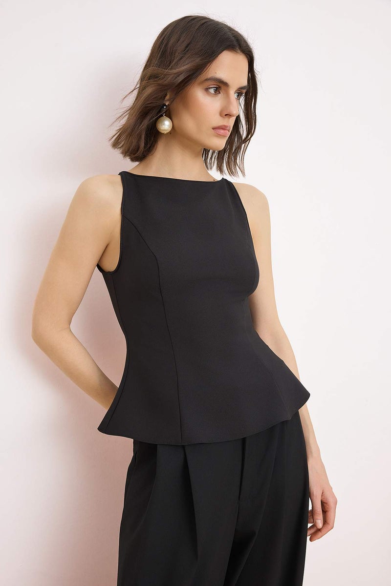 trendyol Black Back Bow Detailed Peplum Woven Blouse Tprss26Bz00045 - Image 1
