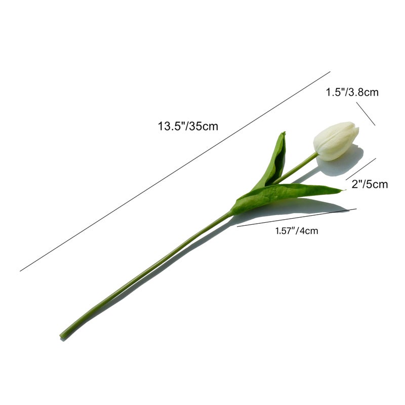 Mandy's Artificial Tulips 28 Stems Cream PU Faux Flowers for Valentine's Day and New Year Decorations Wedding Home Decor 13.5 Inch - Image 2