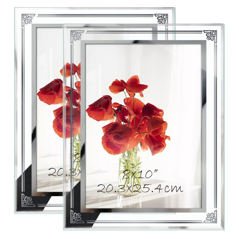 HORLIMER 8x10 Picture Frame Set of 2 Glass Photo Frame 8 by 10 for Tabletop Horizontally or Vertically