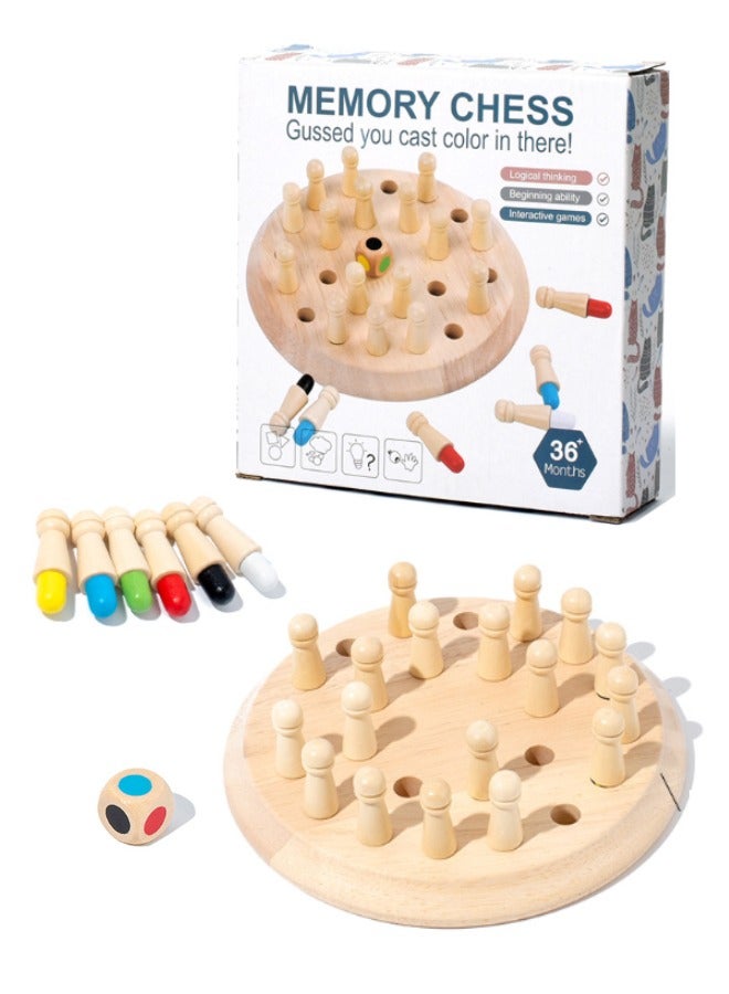 شطرنج الذاكرة الملون الخشبي للتعليم المبكر - لعبة ممتعة تفاعلية للتركيز والانتباه بين الوالدين والطفل - لعبة تعليمية وتنمية الدماغ للأطفال - Image 1